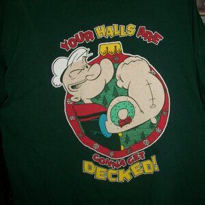 XL Popeye Christmas Deck Your Halls T-Shirt-Good Condition-No Tags